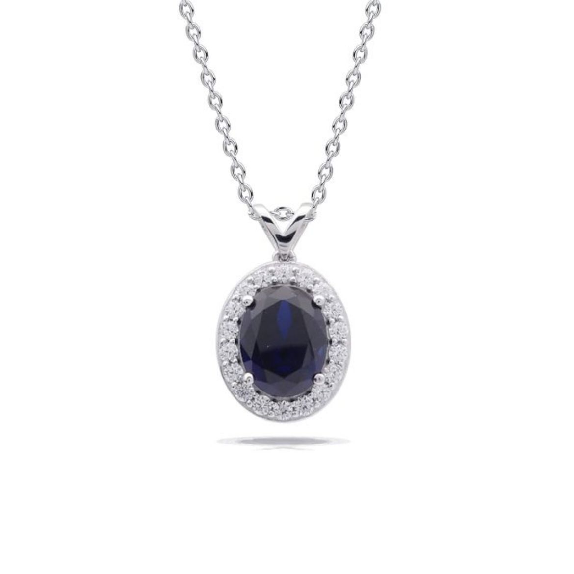 Picture of Diamonfire Sapphire Blue Oval Pendant with Pave Surround