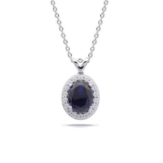 Picture of Diamonfire Sapphire Blue Oval Pendant with Pave Surround