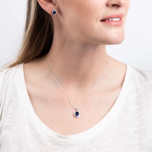Picture of Diamonfire Sapphire Blue Oval Pendant with Pave Surround