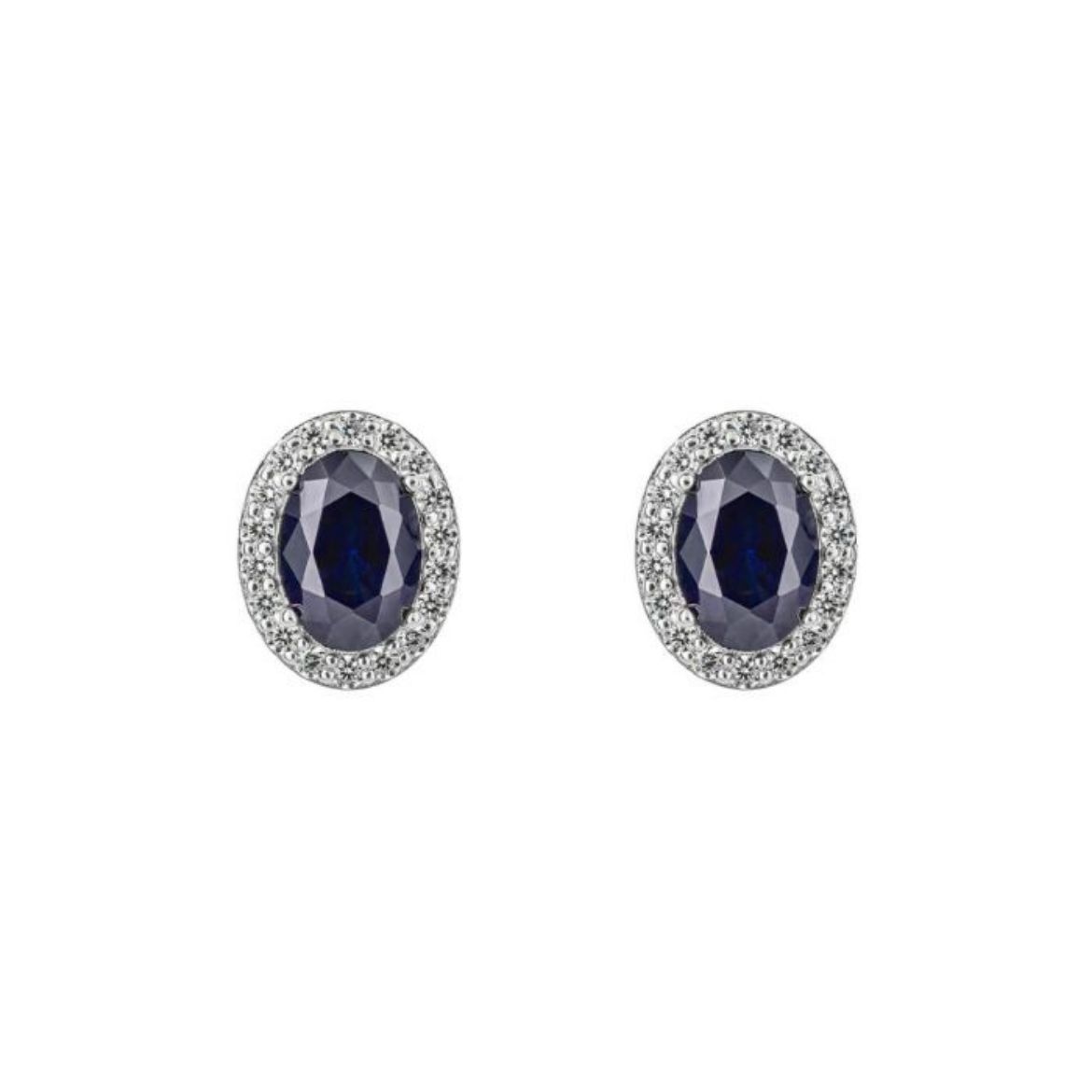 Picture of Diamonfire Sapphire Blue Oval Stud Earrings with Pave Surround