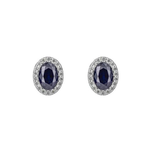 Picture of Diamonfire Sapphire Blue Oval Stud Earrings with Pave Surround