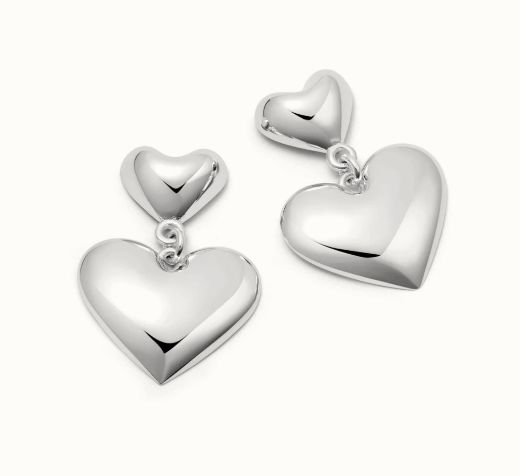Picture of Double Heart Silver Drop Earrings