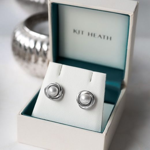 Picture of Bevel Trilogy Pearl Stud Earrings