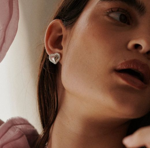 Picture of Bobble Heart Silver Stud Earrings