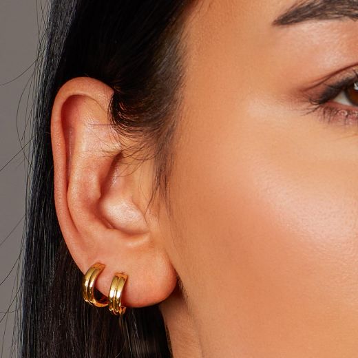 Picture of Bevel Unity Golden Huggie Hoop Earrings