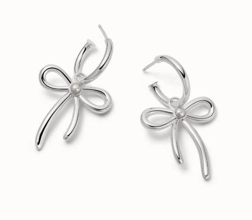 Picture of Daisy Bow Large Silver Drop Earrings