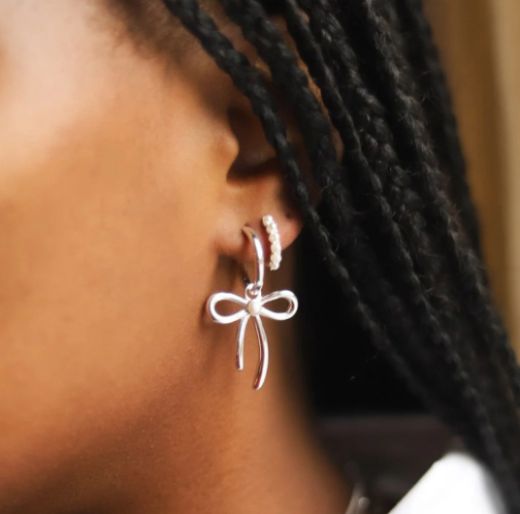 Picture of Daisy Bow Large Silver Drop Earrings