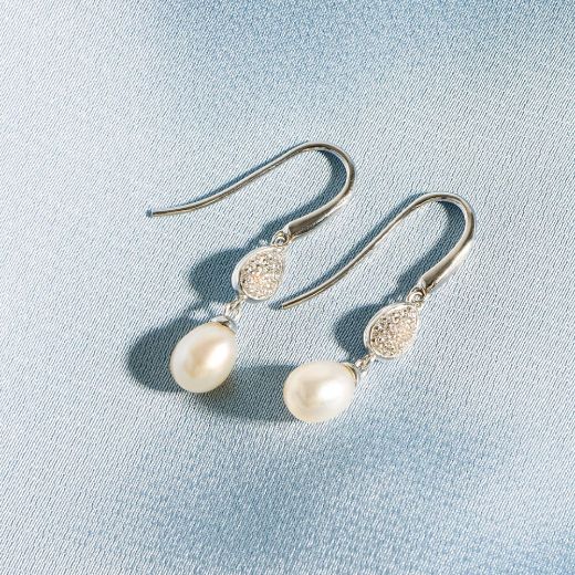 Picture of Coast Pebble Glisten Pavé Pearl Drop Earrings
