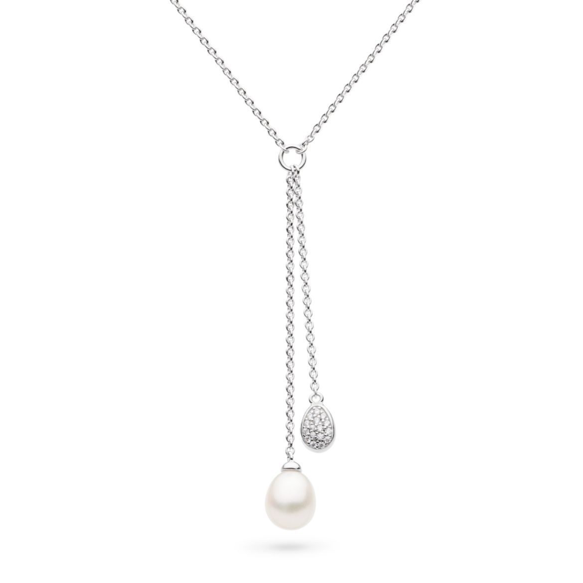 Picture of Coast Pebble Glisten Pavé & Pearl Lariat Style Necklace