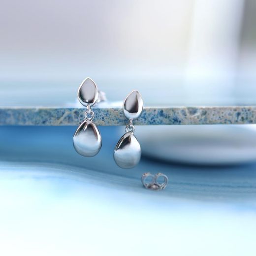 Picture of Coast Pebble Twin Droplet Drop Earrings