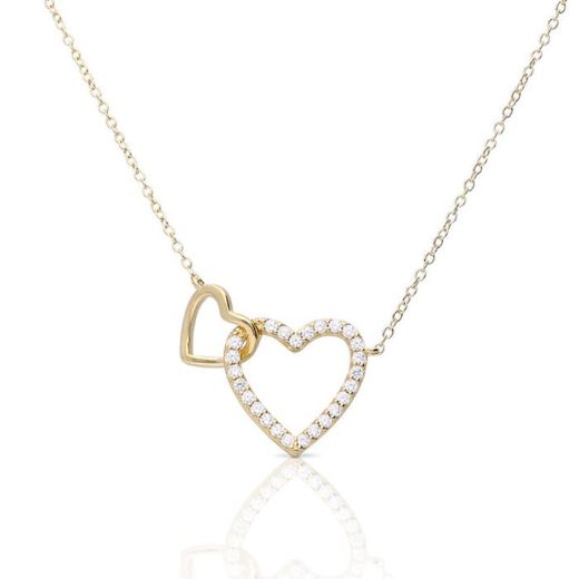 Picture of Linked Double Heart Necklace in Gold 