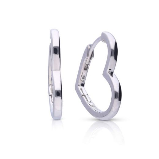 Picture of Plain Heart Shaped Hoop Earrings Silver