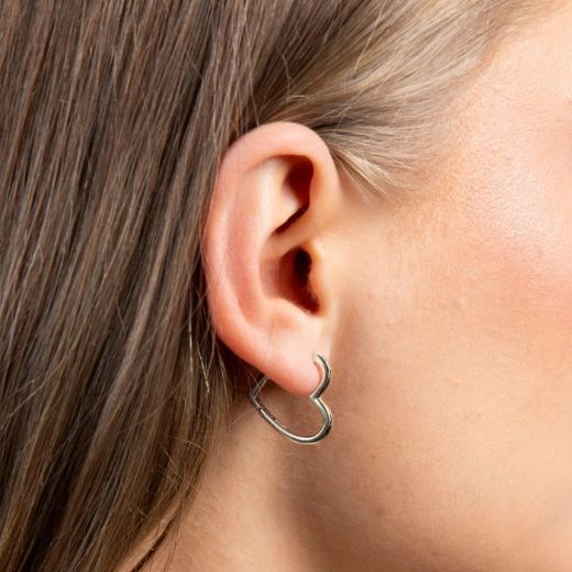 Picture of Plain Heart Shaped Hoop Earrings Silver