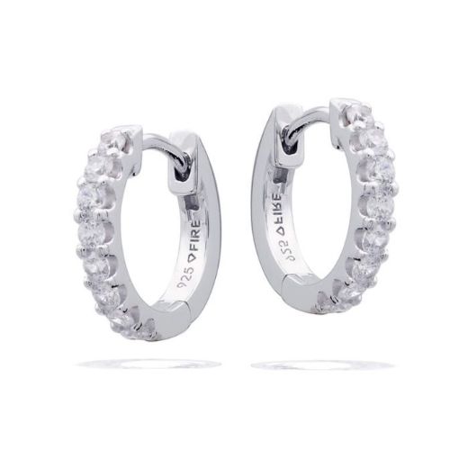 Picture of Claw Set Zirconia Hoop Earrings in Silver