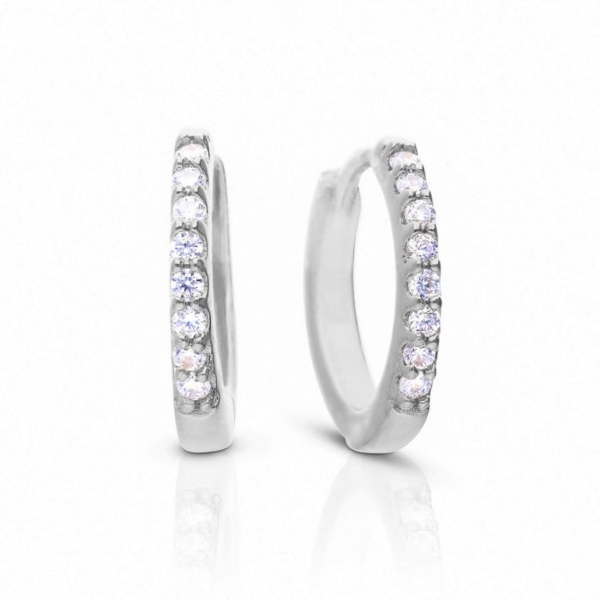 Picture of Claw Set Half Eternity Hoop Earrings in Silver 