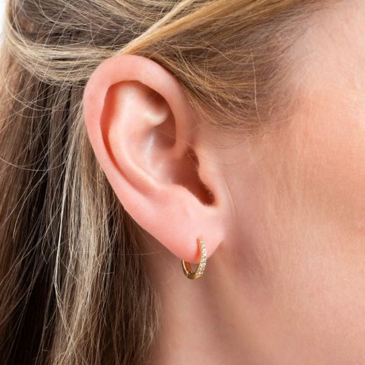 Picture of Claw Set Zirconia Hoop Earrings in Gold 