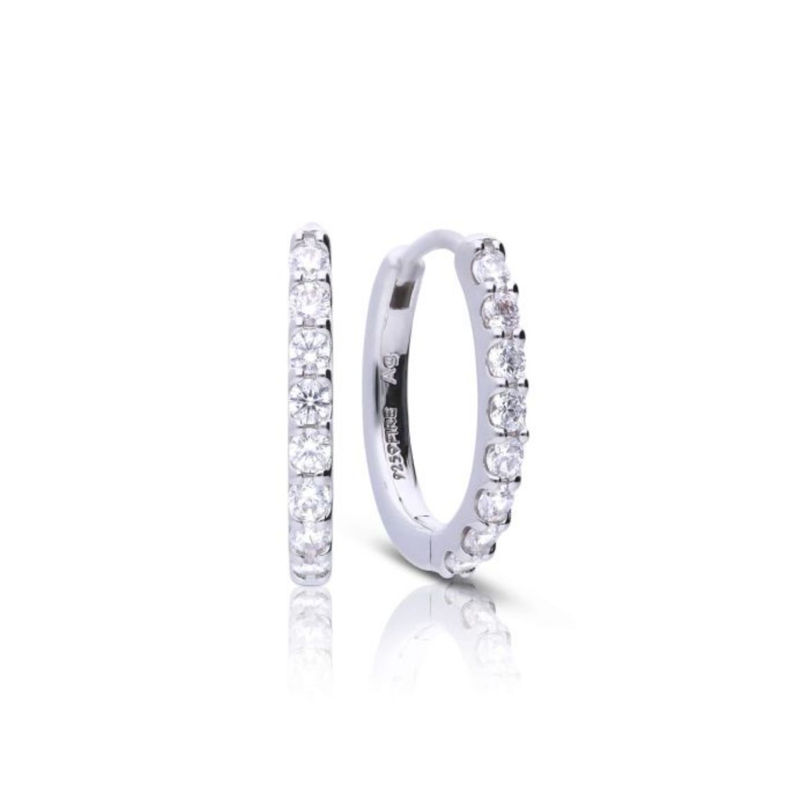 Picture of Medium Claw Set Zirconia Hoop Earrings in Silver 