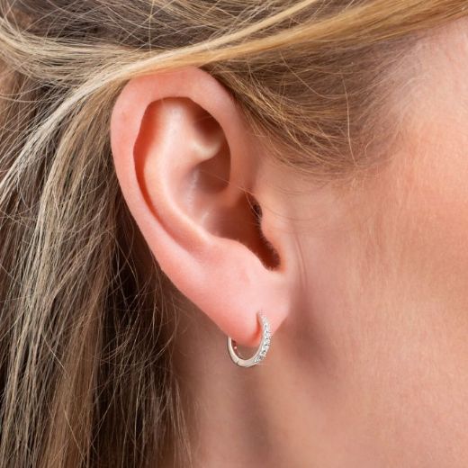 Picture of Medium Claw Set Zirconia Hoop Earrings in Silver 