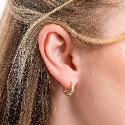 Picture of Medium Claw Set Zirconia Hoop Earrings in Gold 