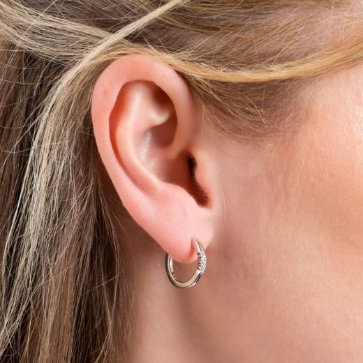 Picture of Trio Zirconia Hoop Earrings in Silver 