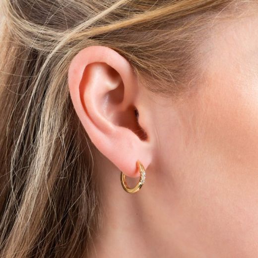 Picture of Trio Zirconia Hoop Earrings in Gold 
