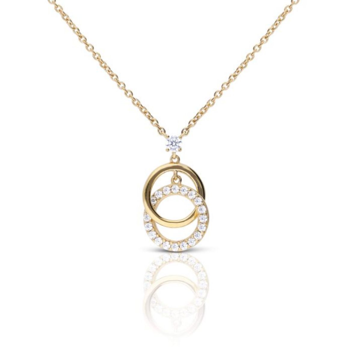 Picture of Interlinked Plain and Zirconia Rings Necklace in Gold 
