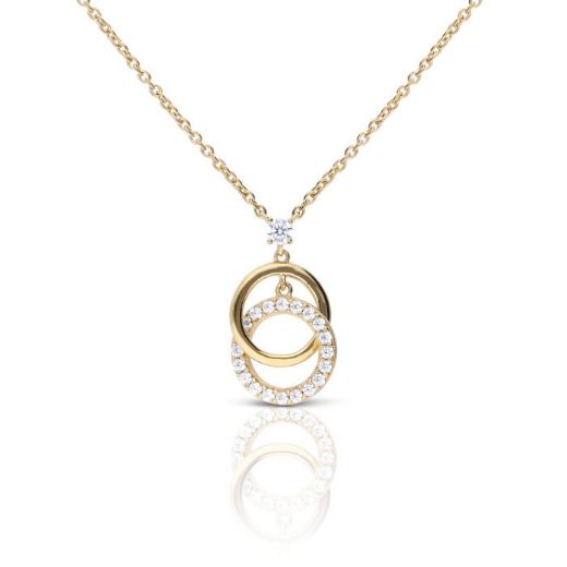 Picture of Interlinked Plain and Zirconia Rings Necklace in Gold 