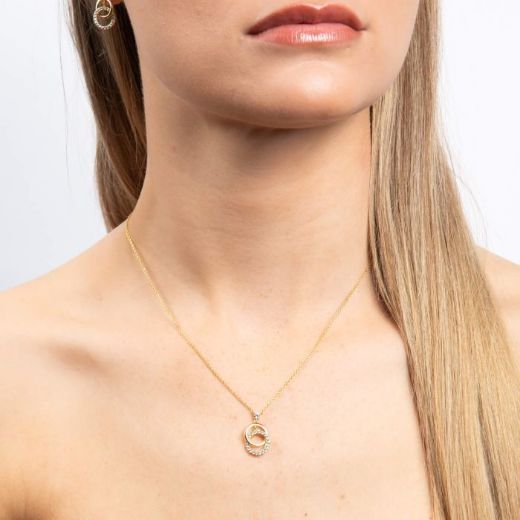 Picture of Interlinked Plain and Zirconia Rings Necklace in Gold 