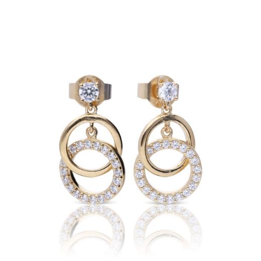 Picture of Interlinked Plain and Zirconia Rings Drop Earrings