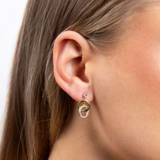 Picture of Interlinked Plain and Zirconia Rings Drop Earrings