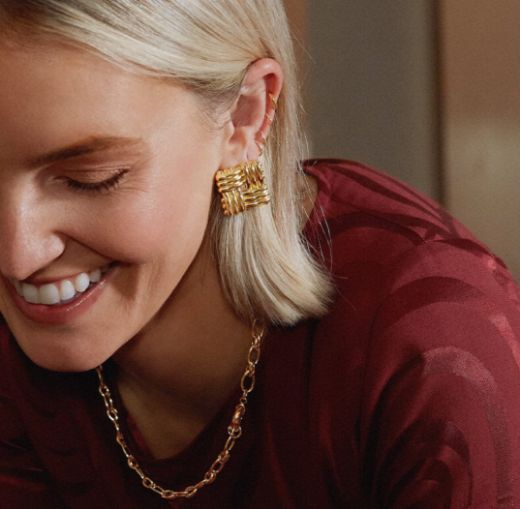 Picture of Polly Sayer Oversized Lattice 18ct Gold Plated Stud Earrings
