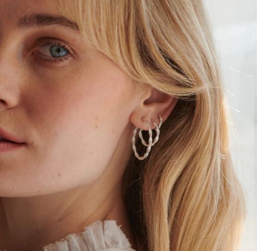 Picture of Midi Rope Twist Silver Hoop Earrings