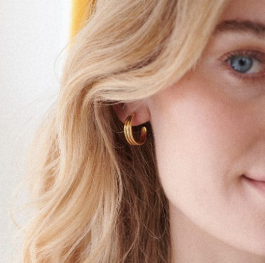 Picture of Triple Wave 18ct Gold Plated Hoop Earrings 