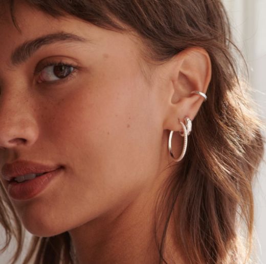 Picture of Mini Textured Silver Hoop Earrings