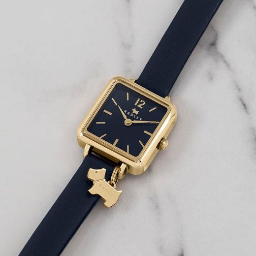 Picture of Square Pale Gold Plated Ink Leather Strap Watch