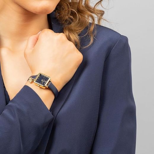 Picture of Square Pale Gold Plated Ink Leather Strap Watch