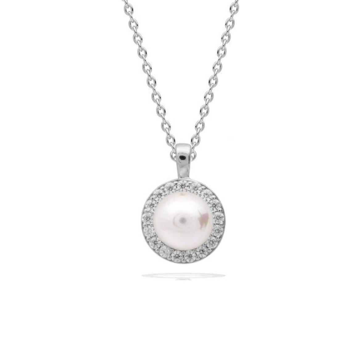 Picture of Shell Pearl and Zirconia Halo Pendant Silver 