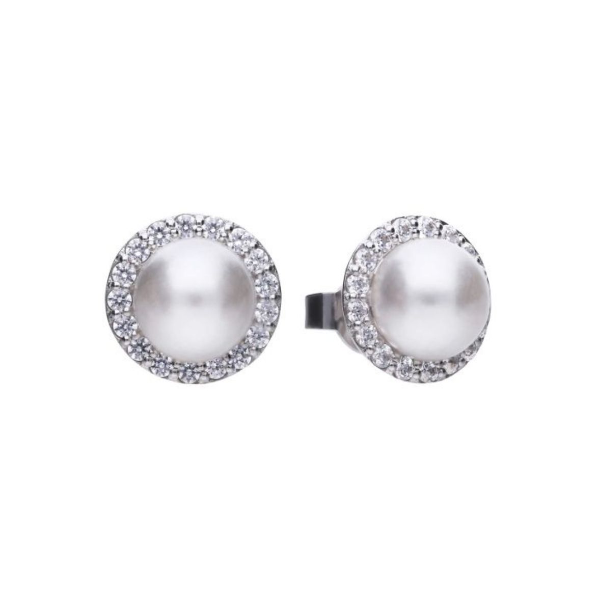 Picture of Shell Pearl and Zirconia Halo Stud Earrings Silver 