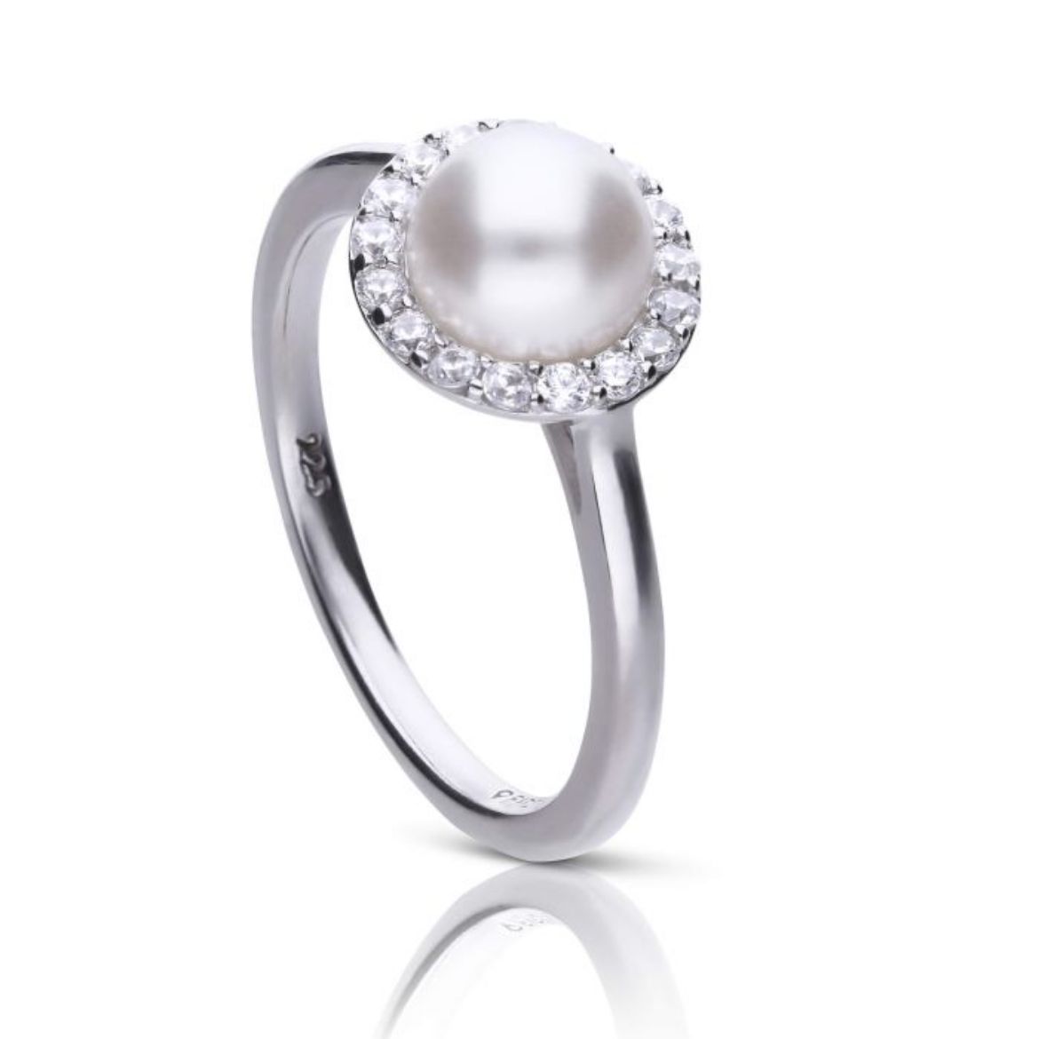 Picture of Shell Pearl and Zirconia Halo Ring Silver