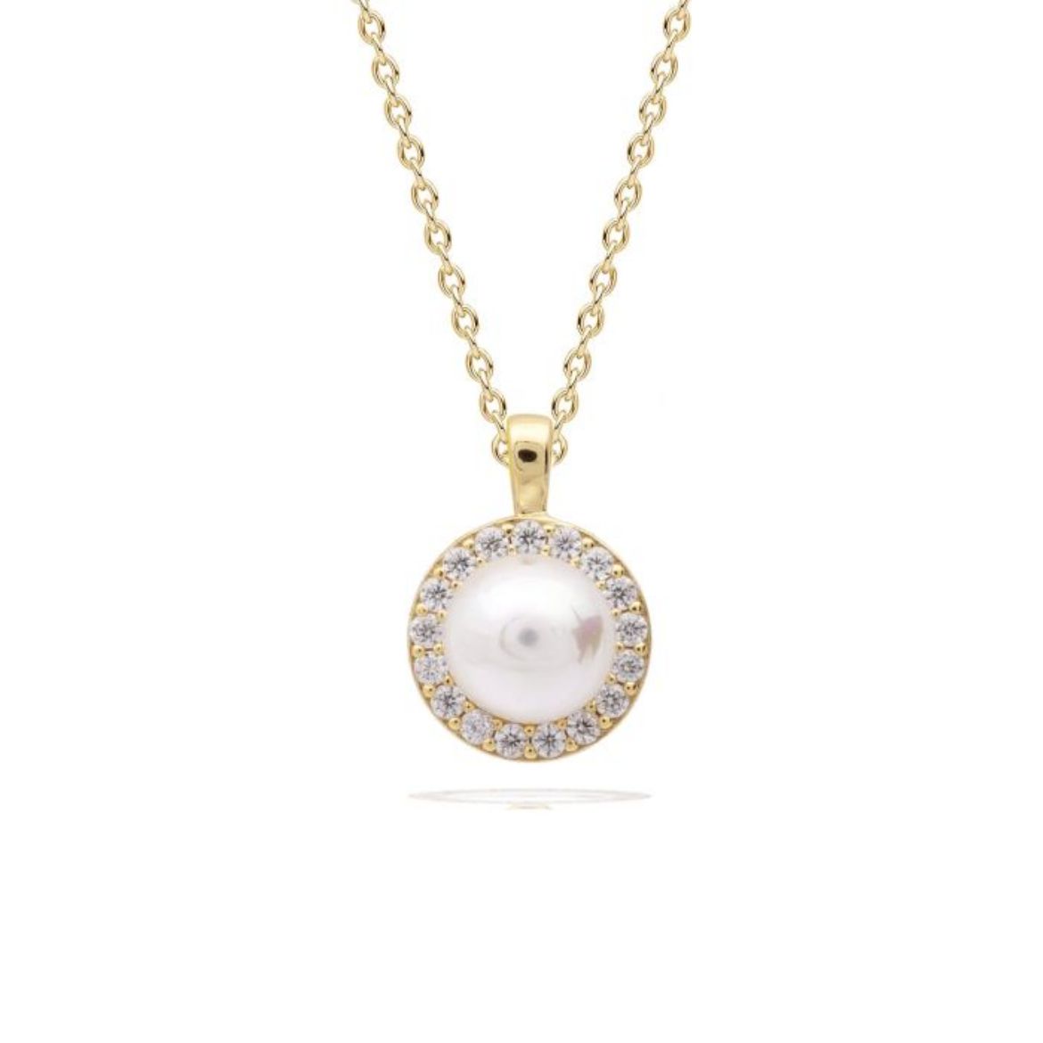 Picture of Shell Pearl and Zirconia Halo Pendant Gold 