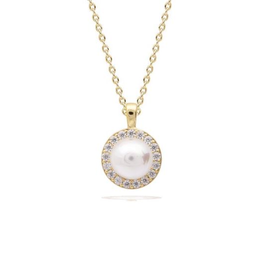 Picture of Shell Pearl and Zirconia Halo Pendant Gold 