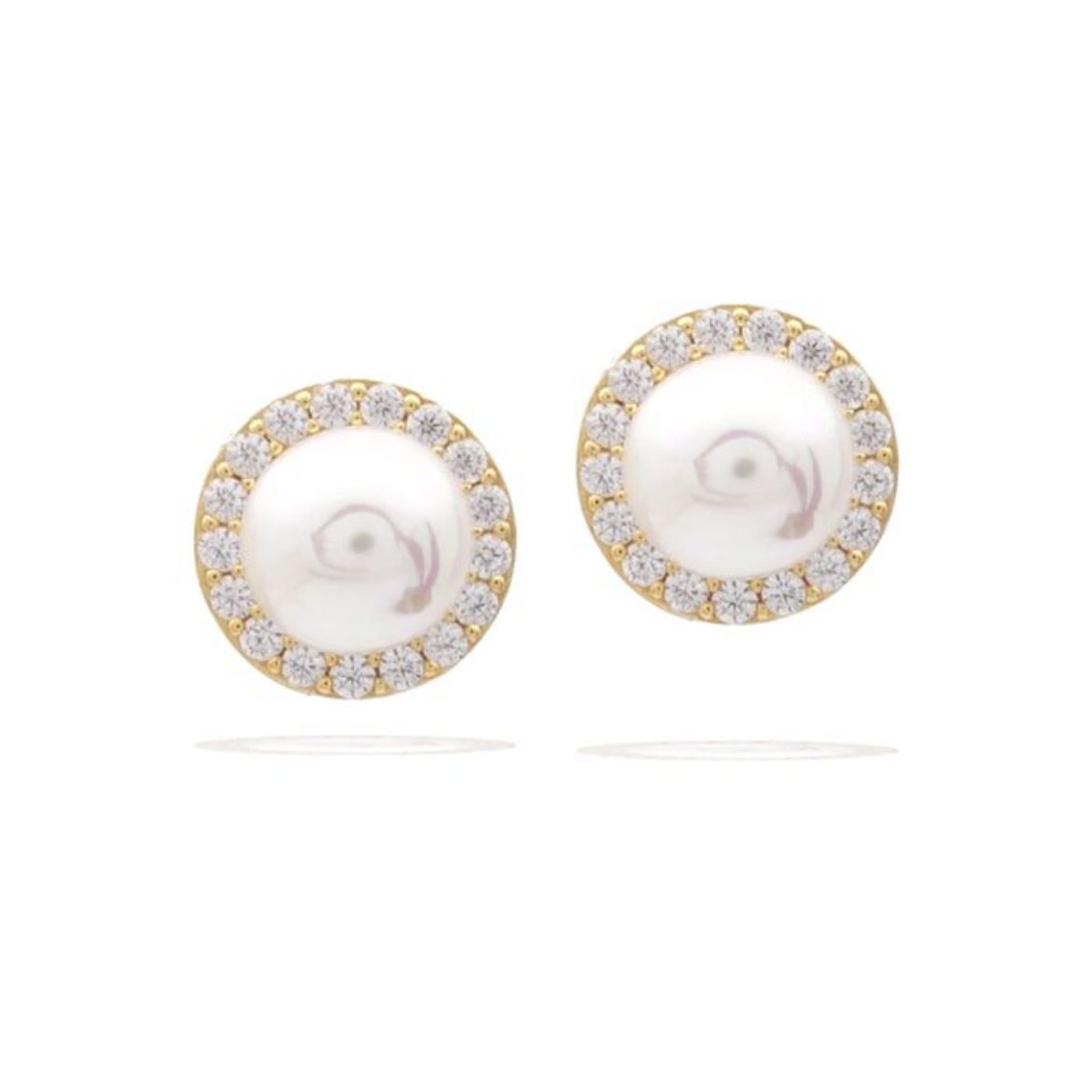 Picture of Shell Pearl and Zirconia Halo Stud Earrings Gold 