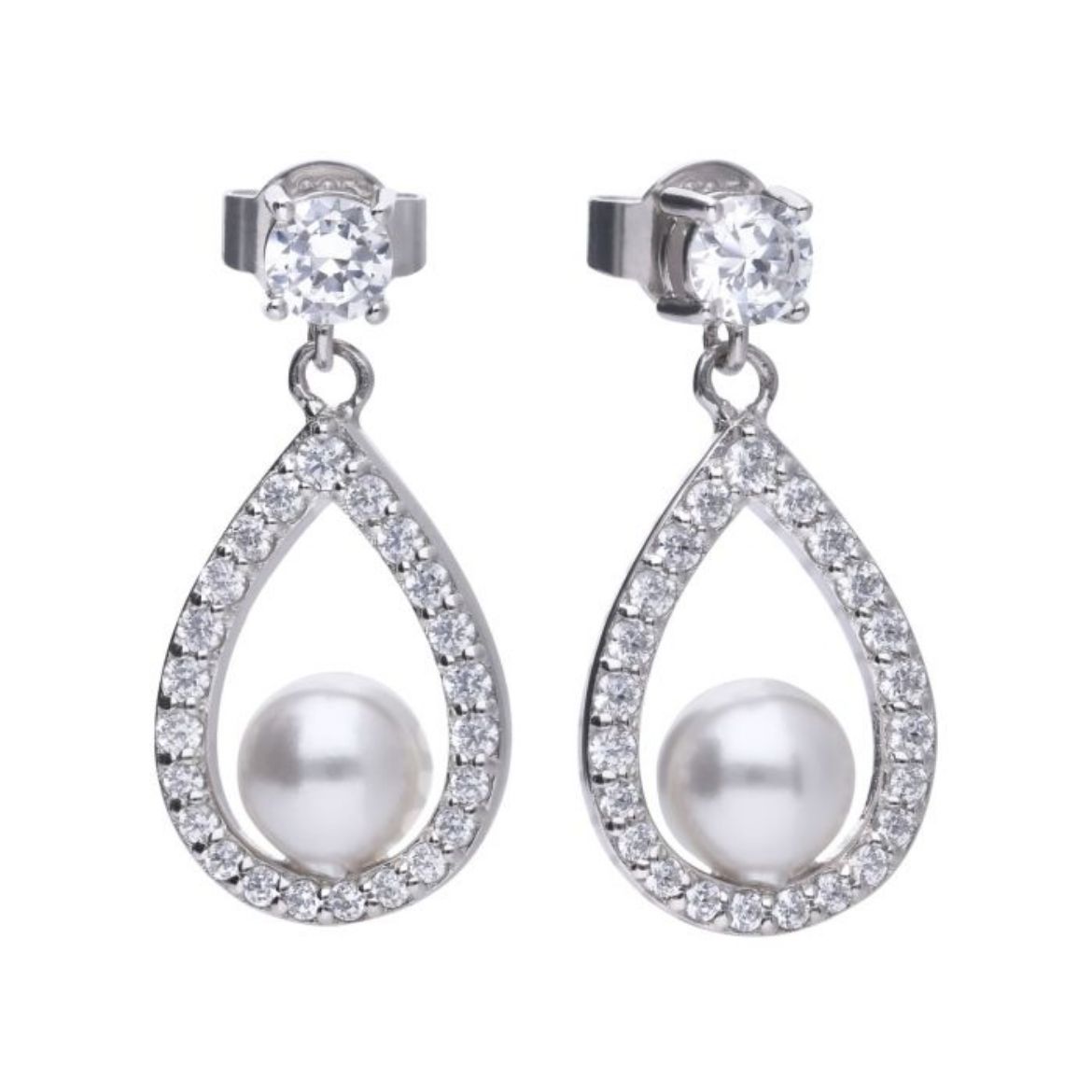 Picture of Open Halo Teardrop Earrings with Shell Pearl