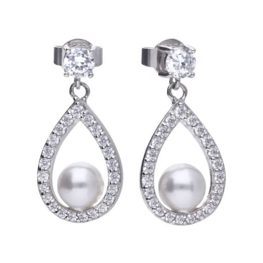 Picture of Open Halo Teardrop Earrings with Shell Pearl