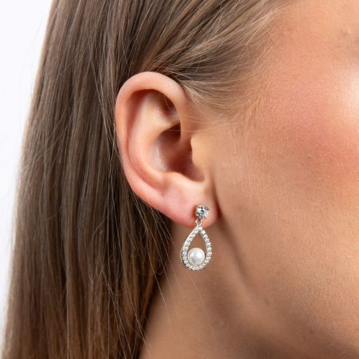 Picture of Open Halo Teardrop Earrings with Shell Pearl