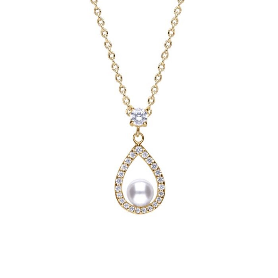 Picture of Open Halo Teardrop Pendant with Shell Pearl in Gold 