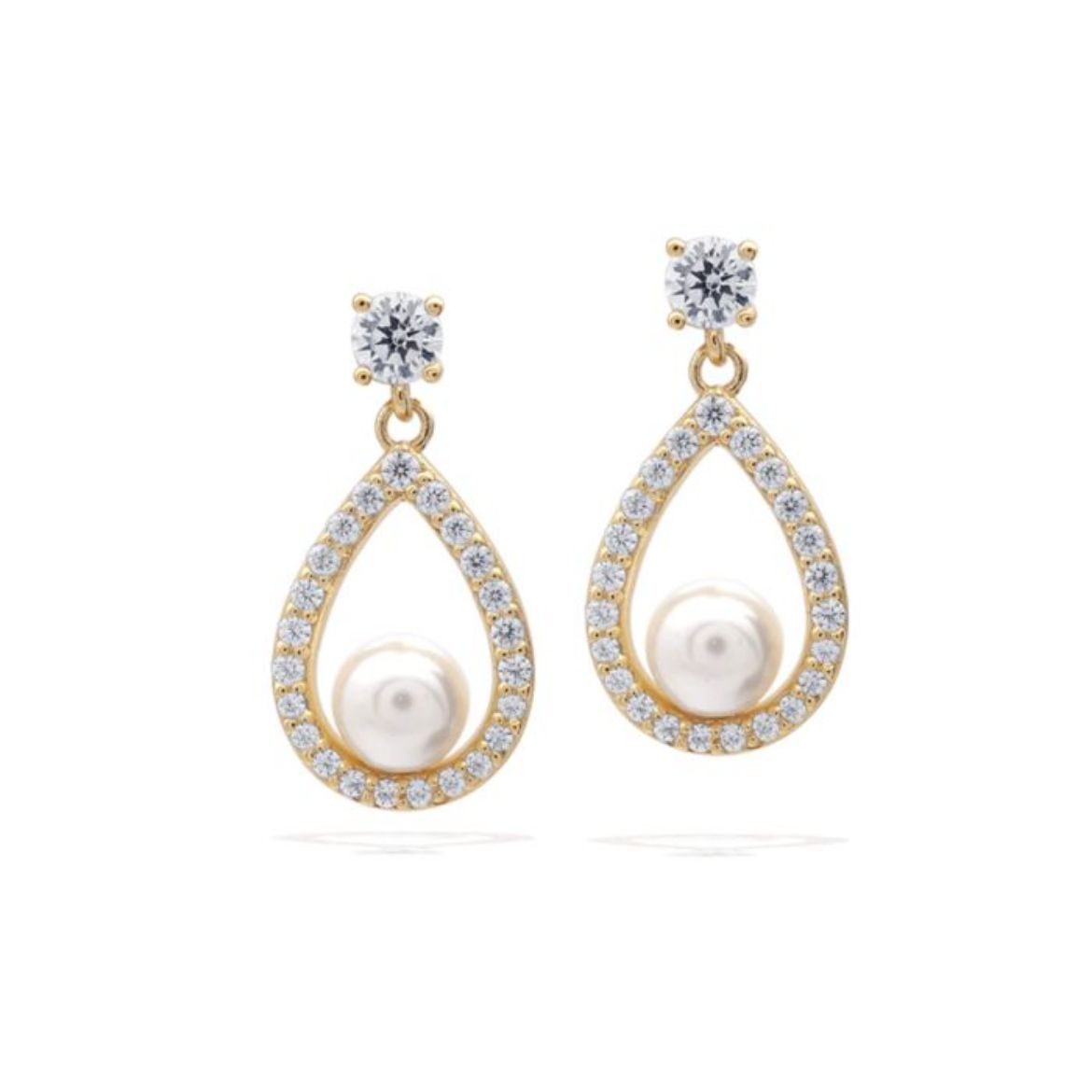 Picture of Open Halo Teardrop Earrings with Shell Pearl in Gold 
