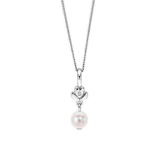 Picture of Flower Pendant with Freshwater Pearl Drop and Diamond