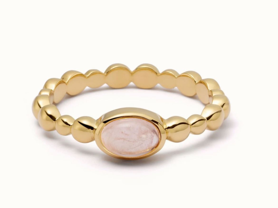 Picture of Rose Quartz Healing Stone Bobble Ring in Gold 