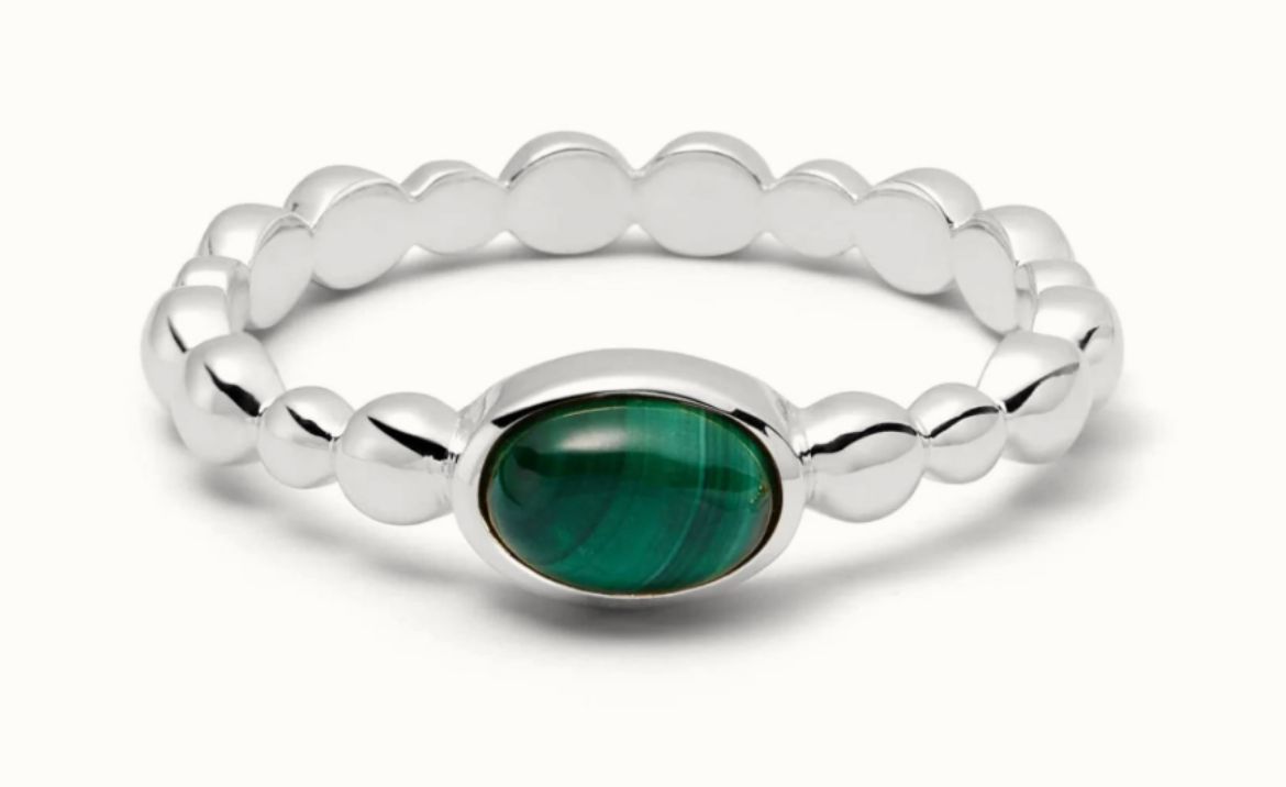 Picture of Malachite healing bobble ring in silver